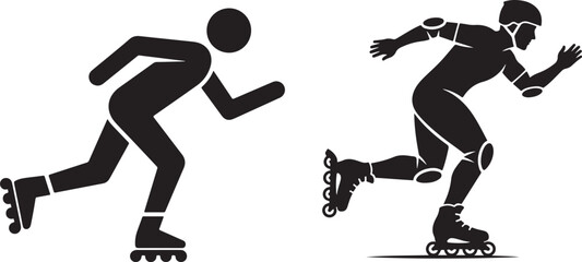 Inline Speed Skater Silhouette Vector Illustration. Professional inline skater in motion with protective gear