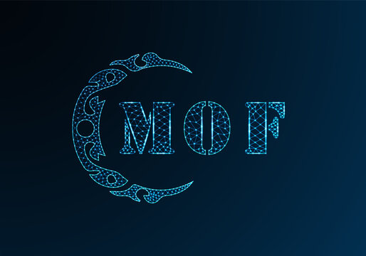 Low poly letter logo MOF design. MOF letter logo low poly vector design on blue color gradient background. MOF logo low poly design
