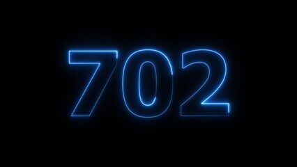 Abstract beautiful blue neon 702 number illustration background 4K. Glowing neon countdown number icon background.