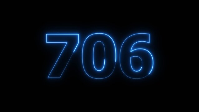 Abstract beautiful blue neon 706 number illustration background 4K. Glowing neon countdown number icon background.