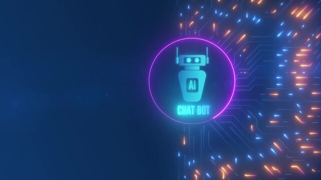 Futuristic AI Chatbot, neon-glowing circle, technology background animation, 4k quality.