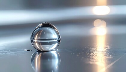 A single droplet of mercury shimmering with metallic reflections on a sleek surface