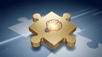 Golden AI Brain Puzzle Piece on Digital Circuit Board Future Tech