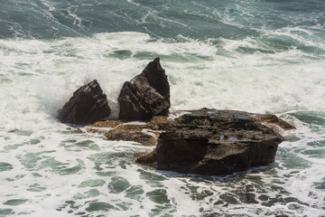 Powerful Tropical Ocean Waves Crashing on Volcanic Rocks &ndash; Dramatic Bali Seascape Energy