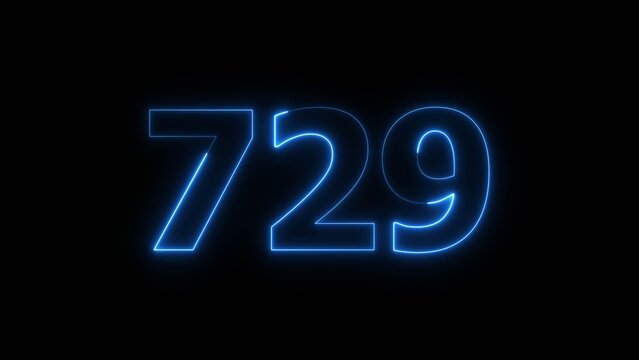 Abstract beautiful blue neon 729 number illustration background 4K. Glowing neon countdown number icon background.
