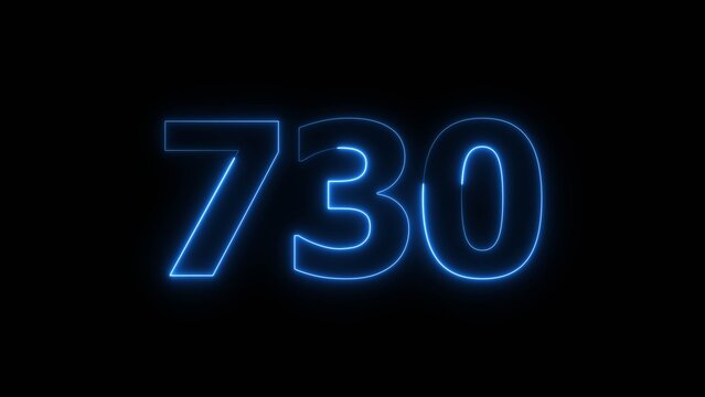 Abstract beautiful blue neon 730 number illustration background 4K. Glowing neon countdown number icon background.