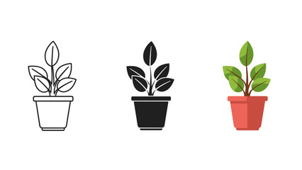Obraz premium Three small potted plants with different colored leaves and pots Vector