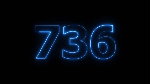 Abstract beautiful blue neon 736 number illustration background 4K. Glowing neon countdown number icon background.