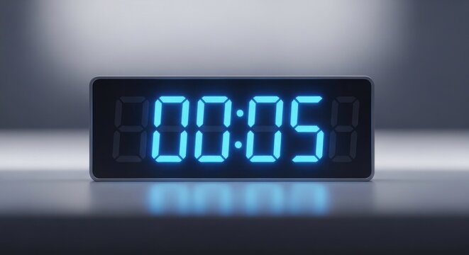 A digital clock displaying "0005" in bright blue numerals on a dark screen