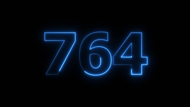 Abstract beautiful blue neon 764 number illustration background 4K. Glowing neon countdown number icon background.