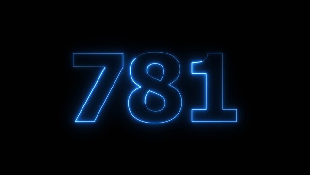 Abstract beautiful blue neon 781 number illustration background 4K. Glowing neon countdown number icon background.