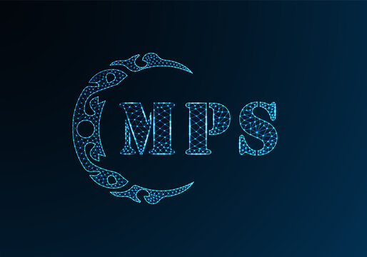 Low poly letter logo MPS design. MPS letter logo low poly vector design on blue color gradient background. MPS logo low poly design
