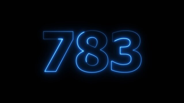 Abstract beautiful blue neon 783 number illustration background 4K. Glowing neon countdown number icon background.