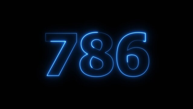 Abstract beautiful blue neon 786 number illustration background 4K. Glowing neon countdown number icon background.