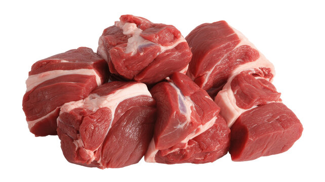 Raw meat chunks on white background beef isolated on a transparent background