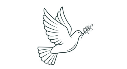 Fototapeta premium A dove flies with an olive branch in its beak outdoors freely.