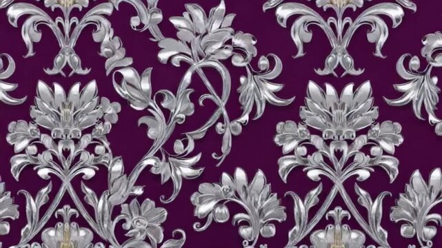 A video showcasing a beautiful purple wallpaper with intricate silver floral patterns