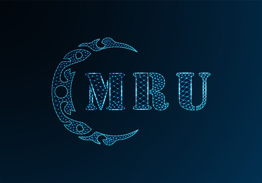 Low poly letter logo MRU design. MRU letter logo low poly vector design on blue color gradient background. MRU logo low poly design
