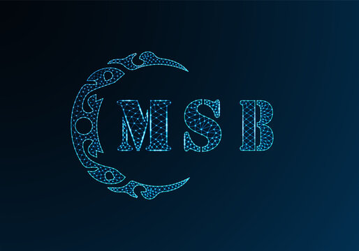 Low poly letter logo MSB design. MSB letter logo low poly vector design on blue color gradient background. MSB logo low poly design