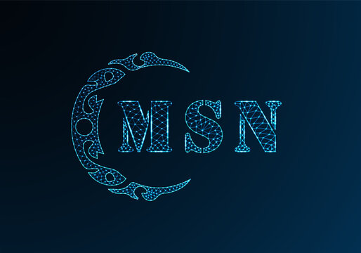 Low poly letter logo MSN design. MSN letter logo low poly vector design on blue color gradient background. MSN logo low poly design
