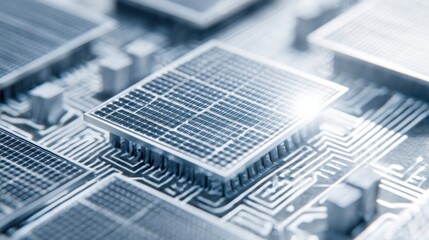 A detailed close-up of a computer chip, illustrating the complexities of modern technology 