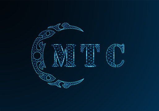 Low poly letter logo MTC design. MTC letter logo low poly vector design on blue color gradient background. MTC logo low poly design