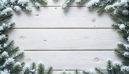 Winter Wooden Snowy Background with Fir Branches and Pine Cones for Christmas and New Year