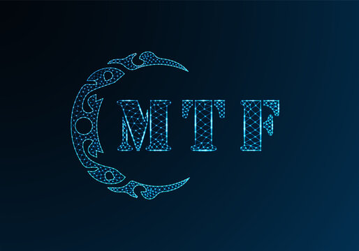 Low poly letter logo MTF design. MTF letter logo low poly vector design on blue color gradient background. MTF logo low poly design