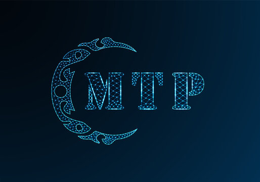 Low poly letter logo MTP design. MTP letter logo low poly vector design on blue color gradient background. MTP logo low poly design