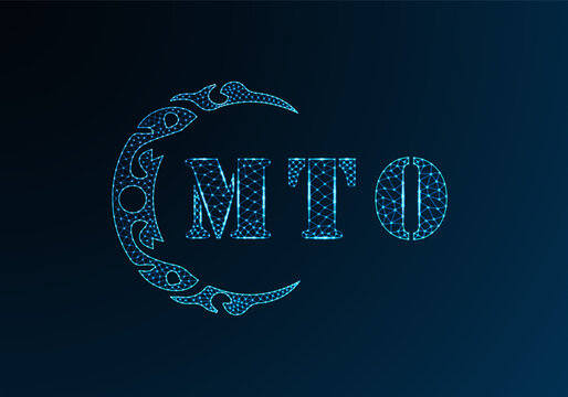 Low poly letter logo MTO design. MTO letter logo low poly vector design on blue color gradient background. MTO logo low poly design