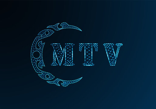 Low poly letter logo MTV design. MTV letter logo low poly vector design on blue color gradient background. MTV logo low poly design