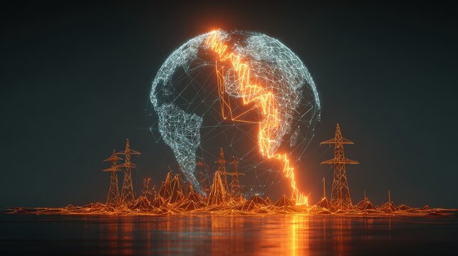 A dramatic visualization of an energy crisis unfolds. ..Created with Generative AI, not depicting real subjects.