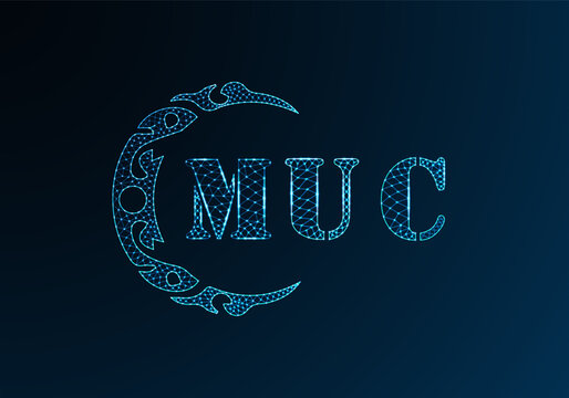 Low poly letter logo MUC design. MUC letter logo low poly vector design on blue color gradient background. MUC logo low poly design