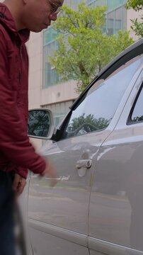 The driver locked himself out after forgetting his keys. Car key is locked inside the car.