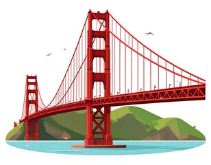 Fototapeta premium Iconic red suspension bridge spans the water under blue skies