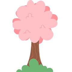 Cherry blossom tree in full bloom with brown trunk