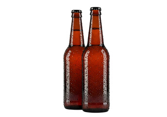 Brown Glass Beer Bottles with Condensation Isolated on White and Transparent Background