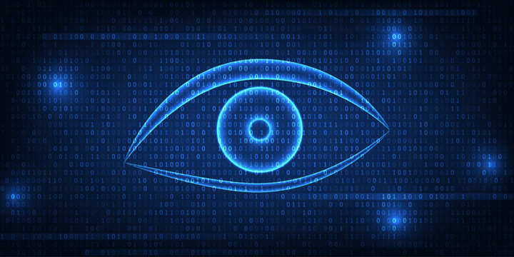 Vector illustration of eye on cyberspace for cybersecurity artwork and background.