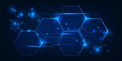 Vector illustration of hi tech hexagon patterns for digital futuristic technology background. © Alleachday