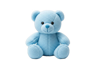 Cute blue teddy bear toy with textured fur, isolated on transparent background