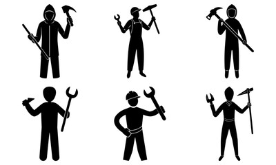 Obraz premium Silhouettes of skilled workers with various hand tools