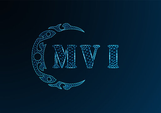 Low poly letter logo MVI design. MVI letter logo low poly vector design on blue color gradient background. MVI logo low poly design