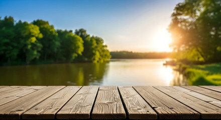 Fototapeta premium A wooden dock overlooking a serene lake at sunset