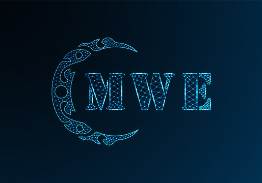 Low poly letter logo MWE design. MWE letter logo low poly vector design on blue color gradient background. MWE logo low poly design