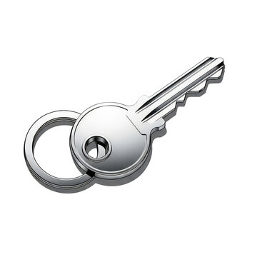 Shiny Silver Key on a Metal Ring, Isolated