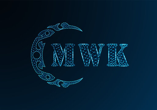 Low poly letter logo MWK design. MWK letter logo low poly vector design on blue color gradient background. MWK logo low poly design