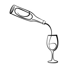 Dibujo sencillo con línea continua de una botella sirviendo cerveza en una copa © teracreonte