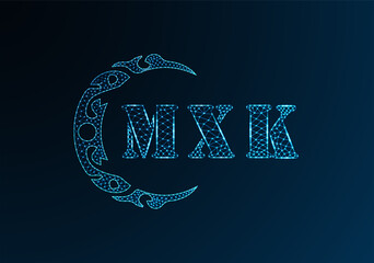 Low poly letter logo MXK design. MXK letter logo low poly vector design on blue color gradient background. MXK logo low poly design
