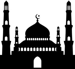 Islamic Mosque Silhouette Flat Design with Crescent Moon
