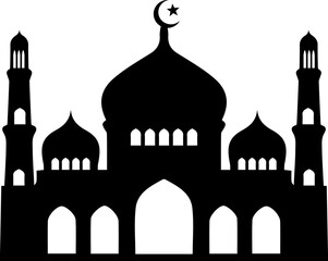 Islamic Mosque Silhouette Flat Design with Crescent Moon